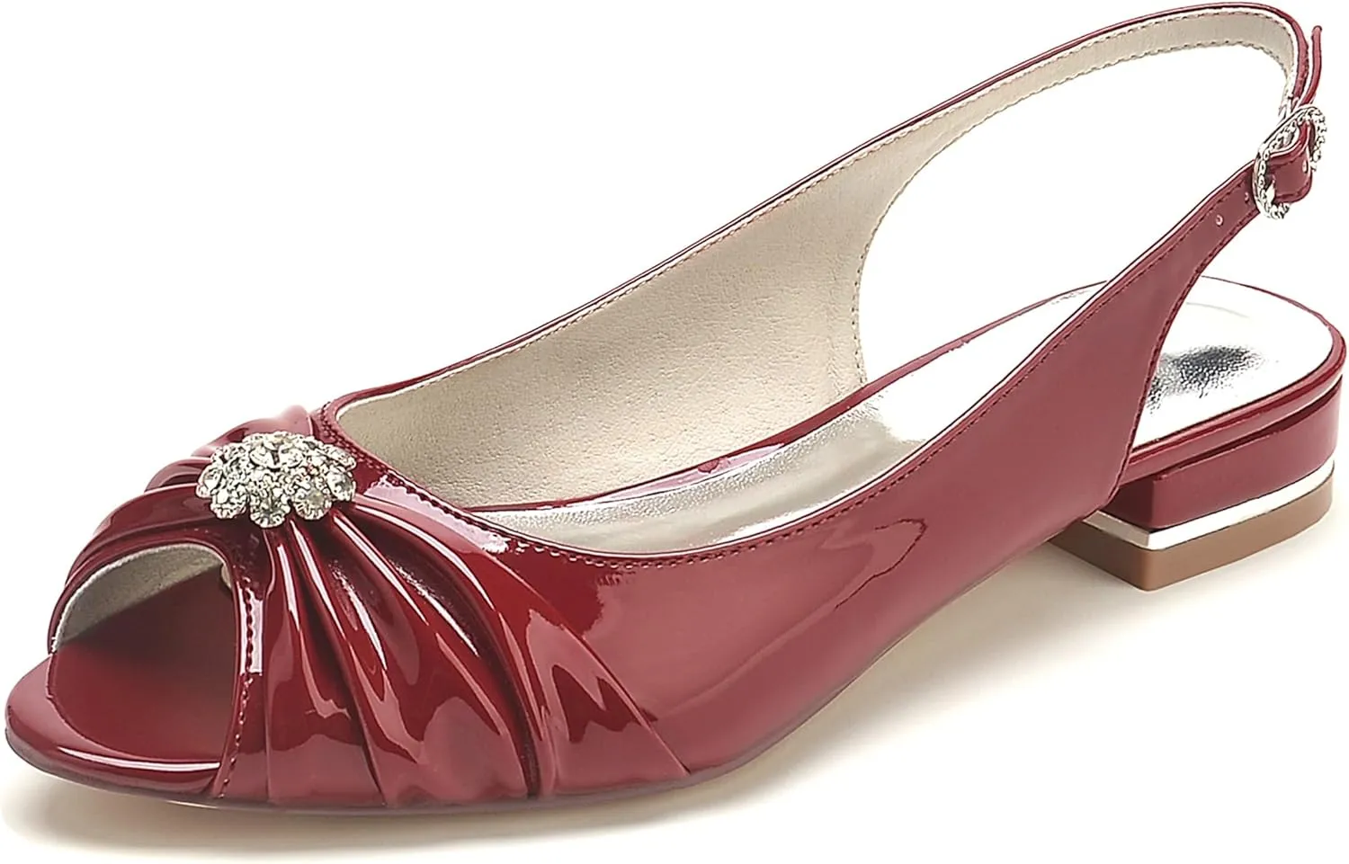 Minishion Bridal Shoes Flats Womens Girls Slingback Open Toe Wedding Evening Sandals Shoes with Knot BR255