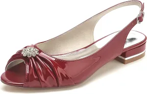 Minishion Bridal Shoes Flats Womens Girls Slingback Open Toe Wedding Evening Sandals Shoes with Knot BR255