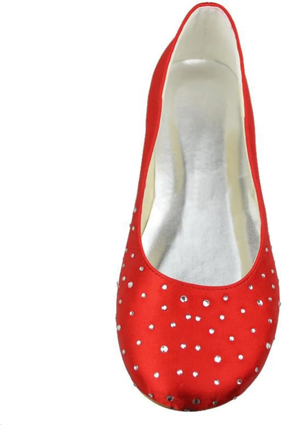 Minishion Girls Womens Round Toe Crystals Satin Slip-on Wedding Flats Evening Party Ballet Shoes
