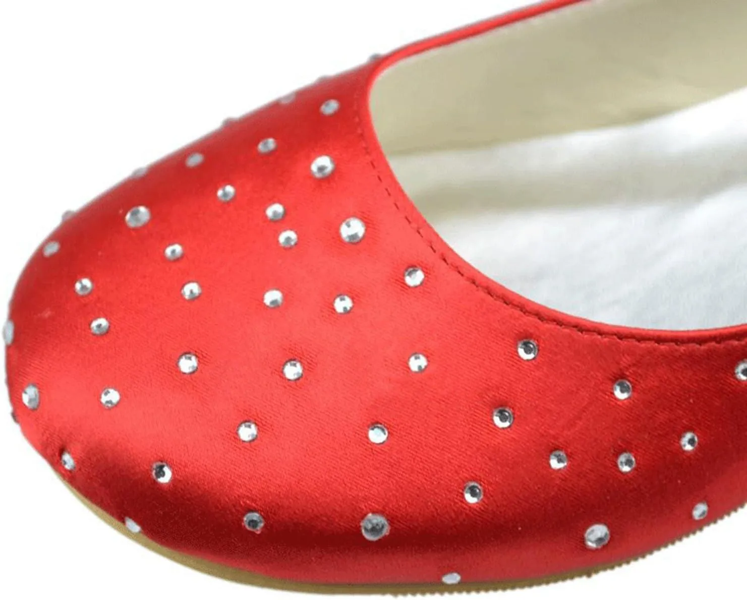 Minishion Girls Womens Round Toe Crystals Satin Slip-on Wedding Flats Evening Party Ballet Shoes