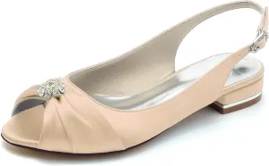 Minishion Womans Girls Dress Flats for Wedding Slingback Peep Toe Evening Formal Sandals Shoes BR236