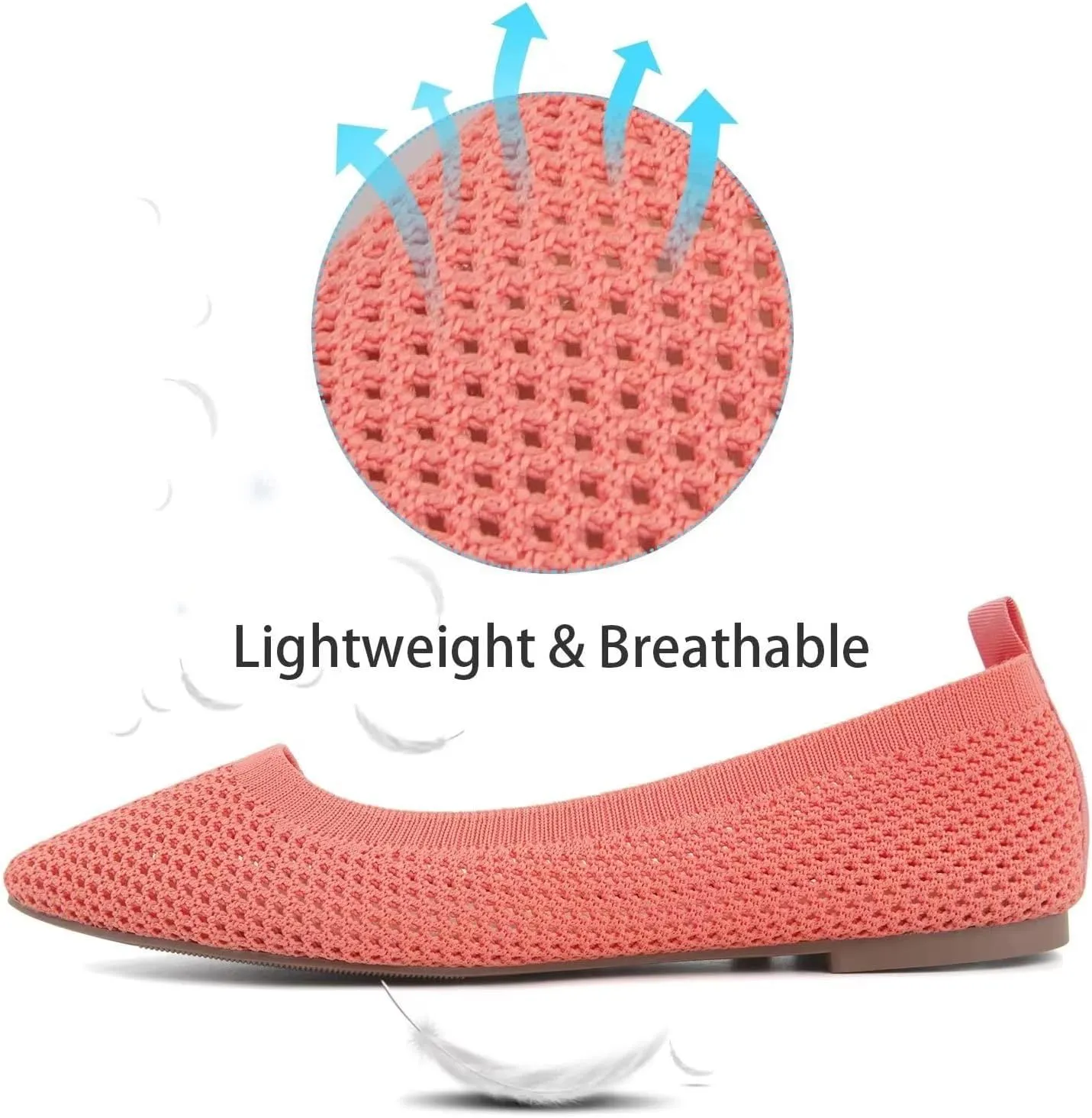 MUSSHOE Flats for Women Comfortable Mesh Women's Flats Knit Memory Foam Pointed Toe Flats Shoes Women