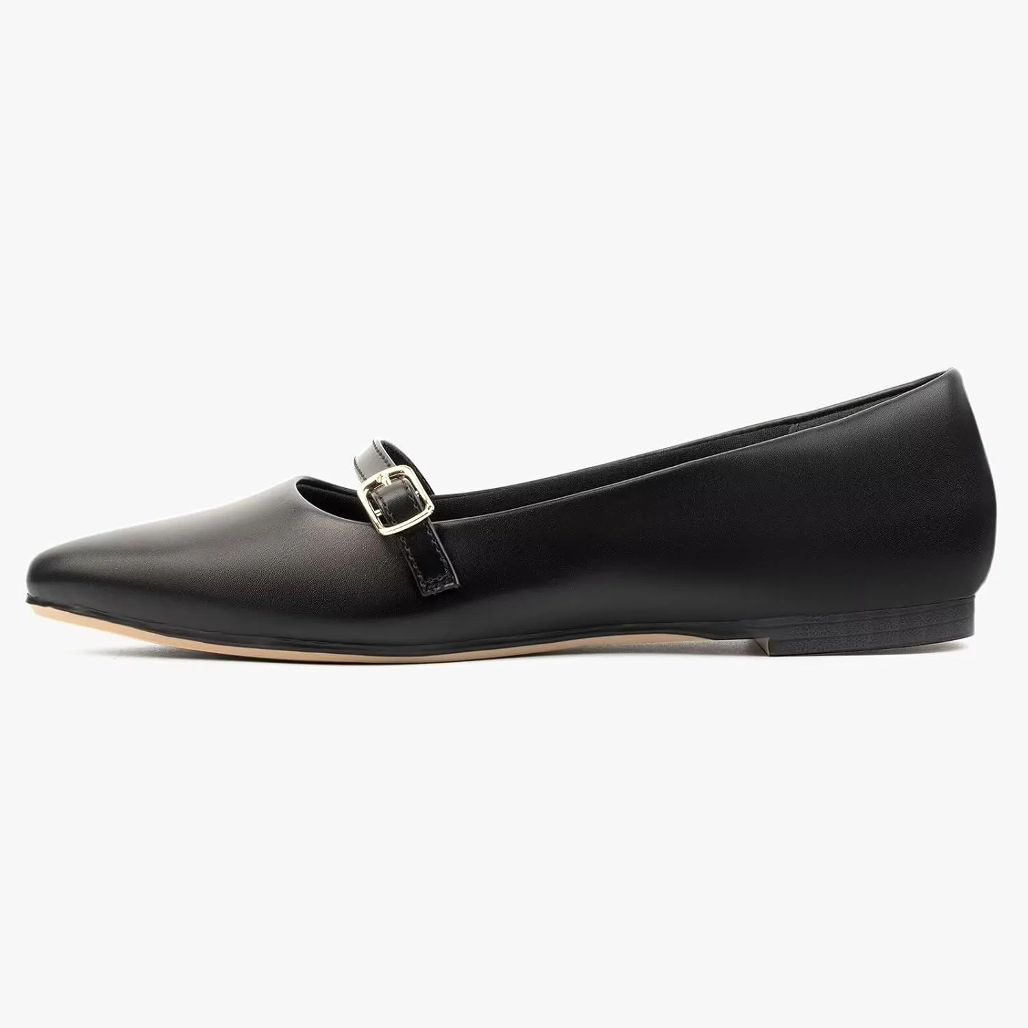 MUSSHOE Women Flats Comfortable Pointed Toe Flats Shoes with Strap PU Leather Slip on Shoes for Women