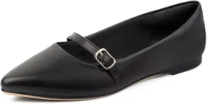 MUSSHOE Women Flats Comfortable Pointed Toe Flats Shoes with Strap PU Leather Slip on Shoes for Women