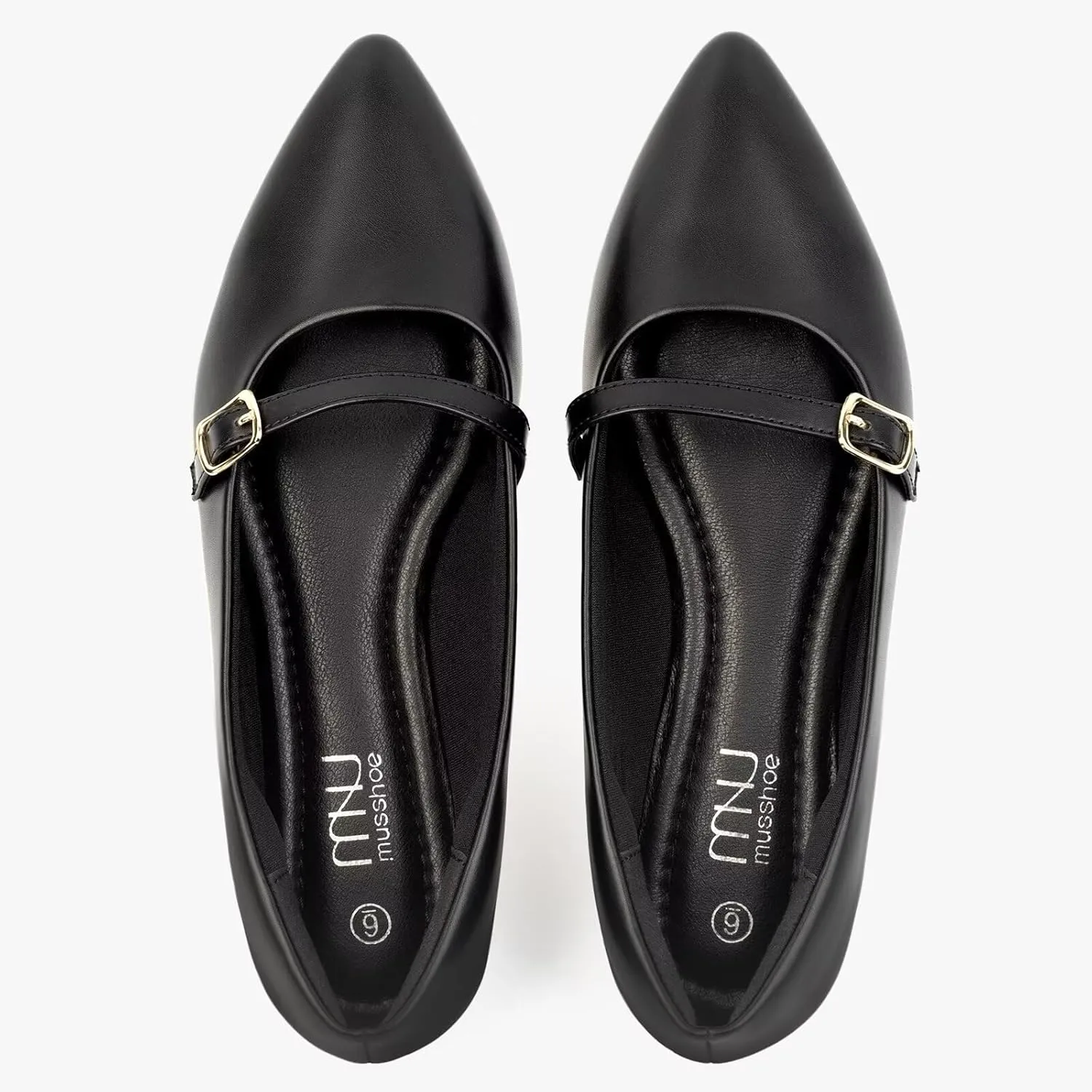 MUSSHOE Women Flats Comfortable Pointed Toe Flats Shoes with Strap PU Leather Slip on Shoes for Women