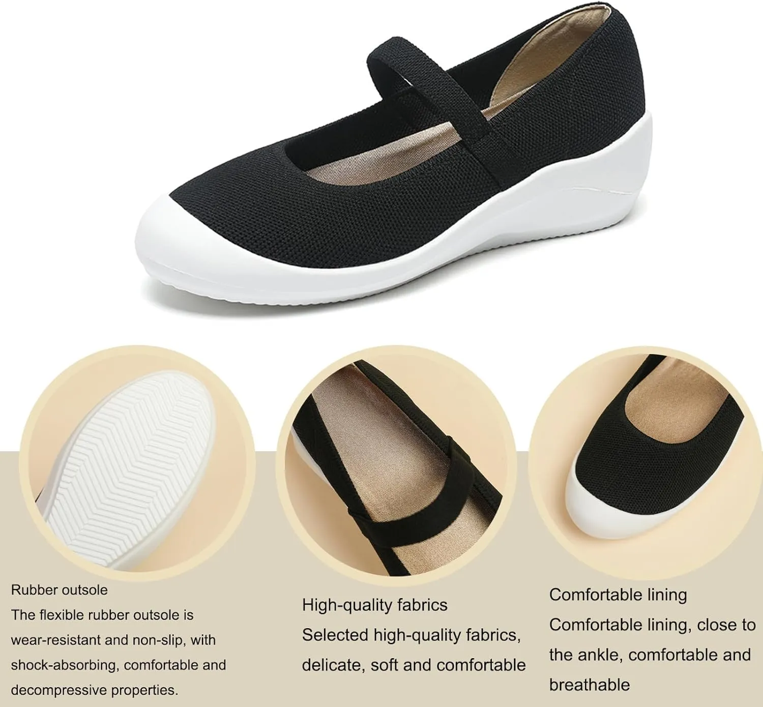 NELSBREXWomen'S Knitted Platform Orthopedic Mary Jane Flats Comfortable Cap Toe Non-Slip Arch Support Breathable Walking Mam Shoes to Relieve Plantar Pain Rehabilitation Shoes