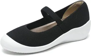 NELSBREXWomen'S Knitted Platform Orthopedic Mary Jane Flats Comfortable Cap Toe Non-Slip Arch Support Breathable Walking Mam Shoes to Relieve Plantar Pain Rehabilitation Shoes