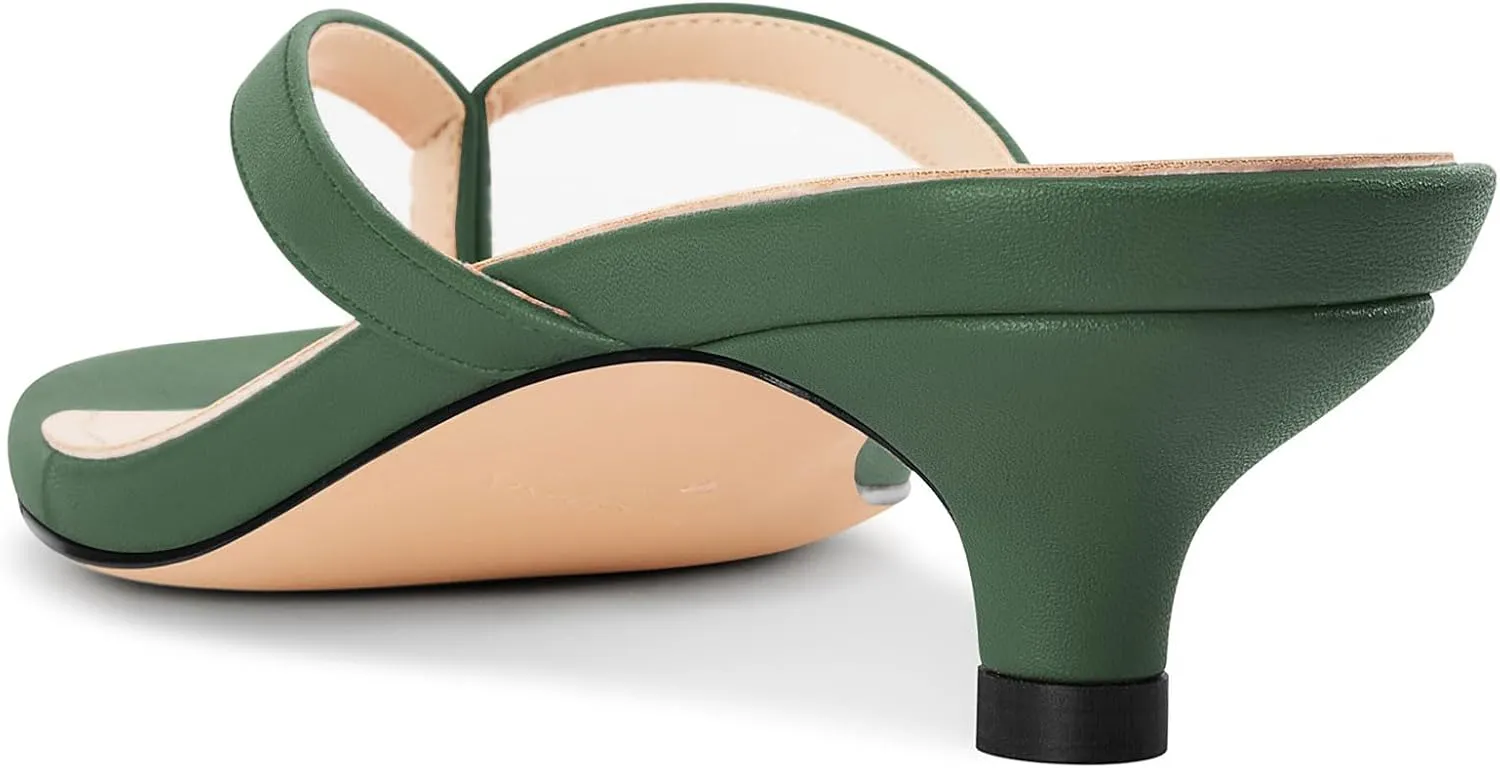 NobleOnly Women's Flip Flop Heels Thong Sandals Heeled Mules for Women Square Open Toe Low Kitten Heels Dress Casual 1.4 Inches Sandals