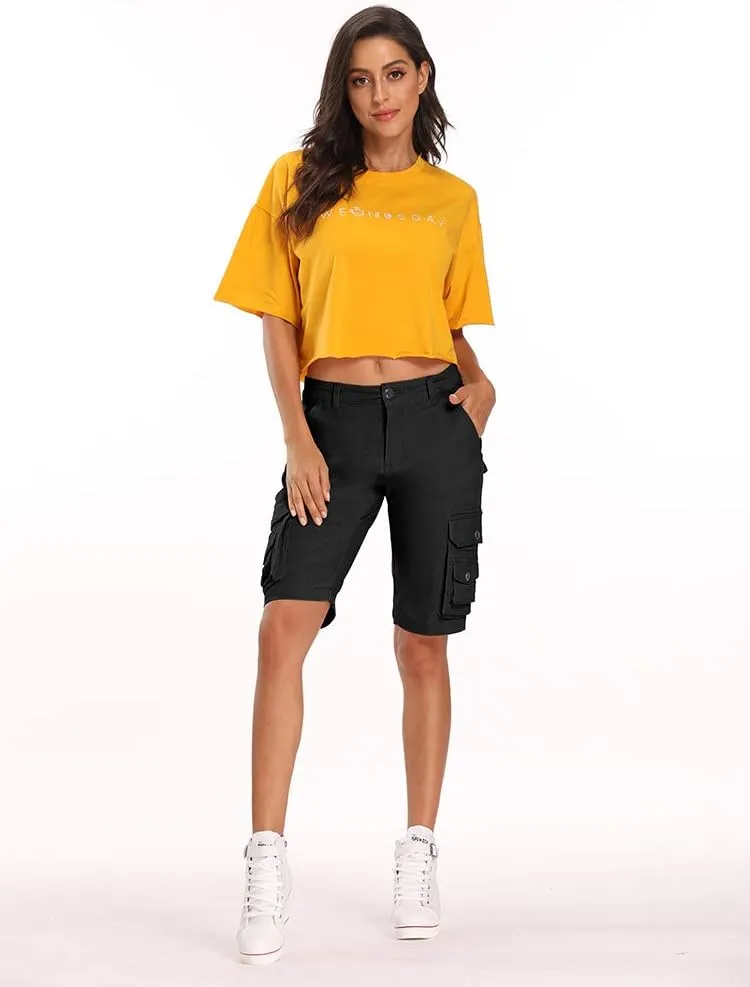 OCHENTA Women's Casual Multi-Pockets Bermuda Cargo Shorts Camo Knee Length Summer Hiking Shorts