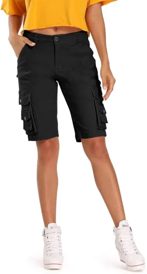 OCHENTA Women's Casual Multi-Pockets Bermuda Cargo Shorts Camo Knee Length Summer Hiking Shorts