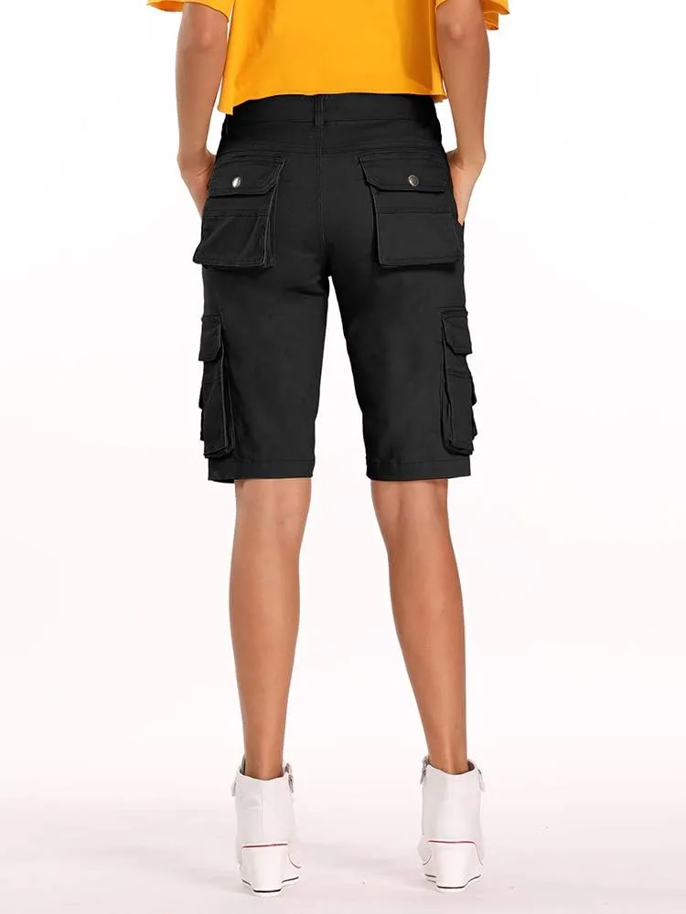OCHENTA Women's Casual Multi-Pockets Bermuda Cargo Shorts Camo Knee Length Summer Hiking Shorts
