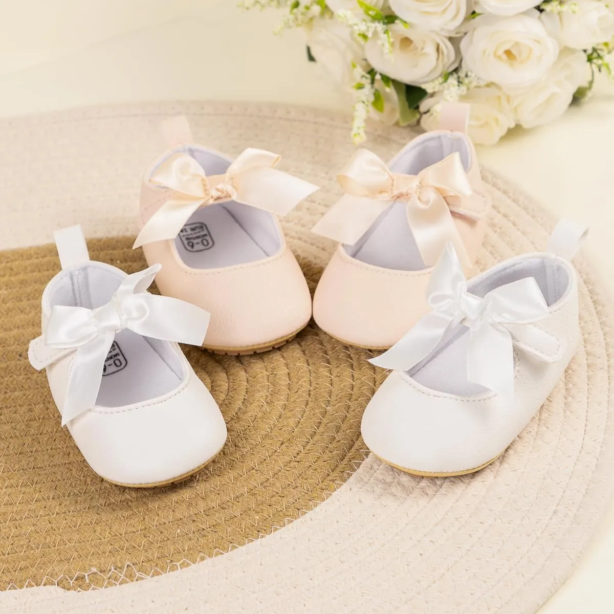 ohsofy Infant Baby Girls Mary Jane Flats Non-Slip Bowknot Princess Wedding Dress Shoes Toddler Crib Shoes