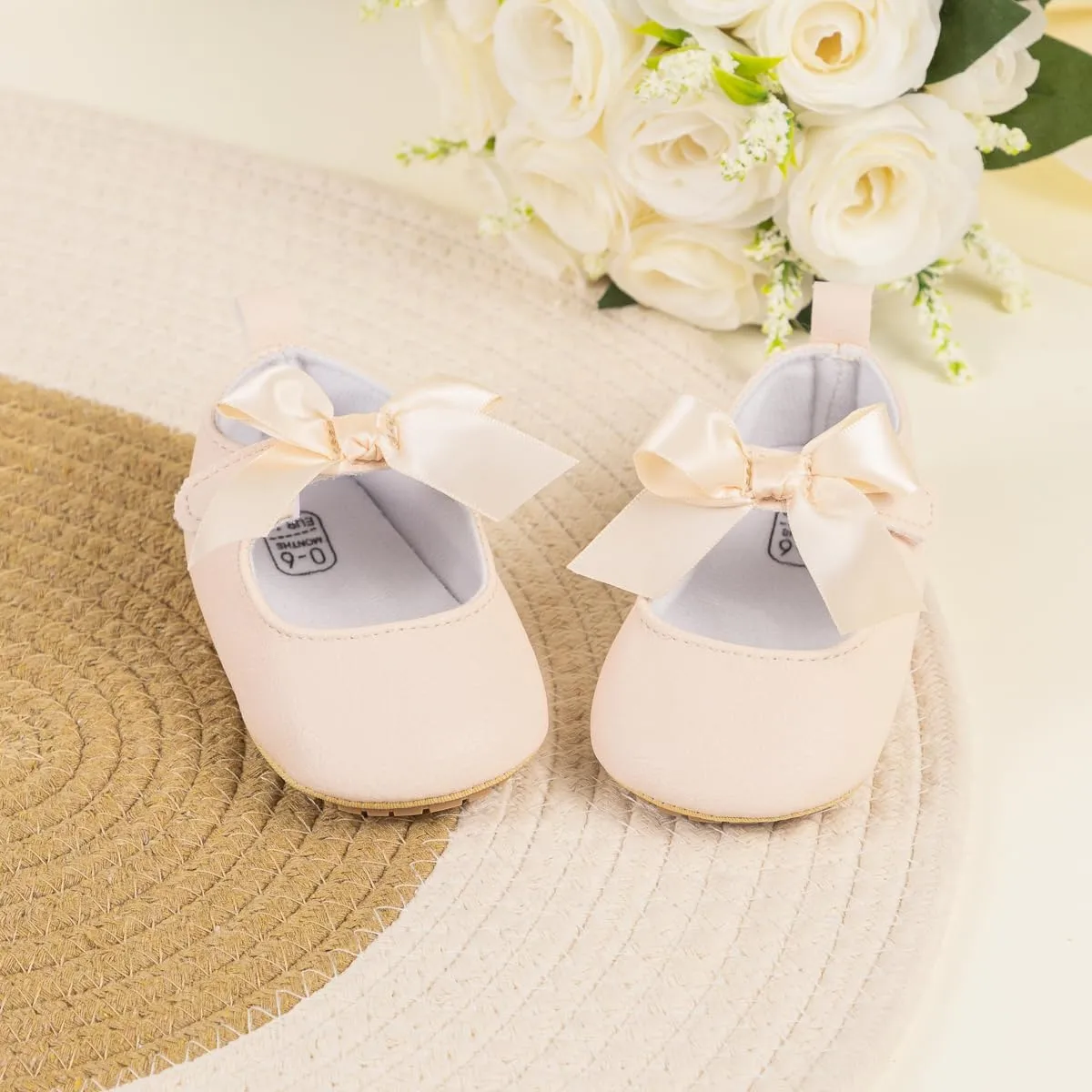 ohsofy Infant Baby Girls Mary Jane Flats Non-Slip Bowknot Princess Wedding Dress Shoes Toddler Crib Shoes