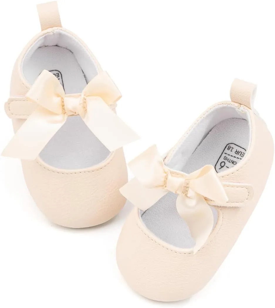 ohsofy Infant Baby Girls Mary Jane Flats Non-Slip Bowknot Princess Wedding Dress Shoes Toddler Crib Shoes