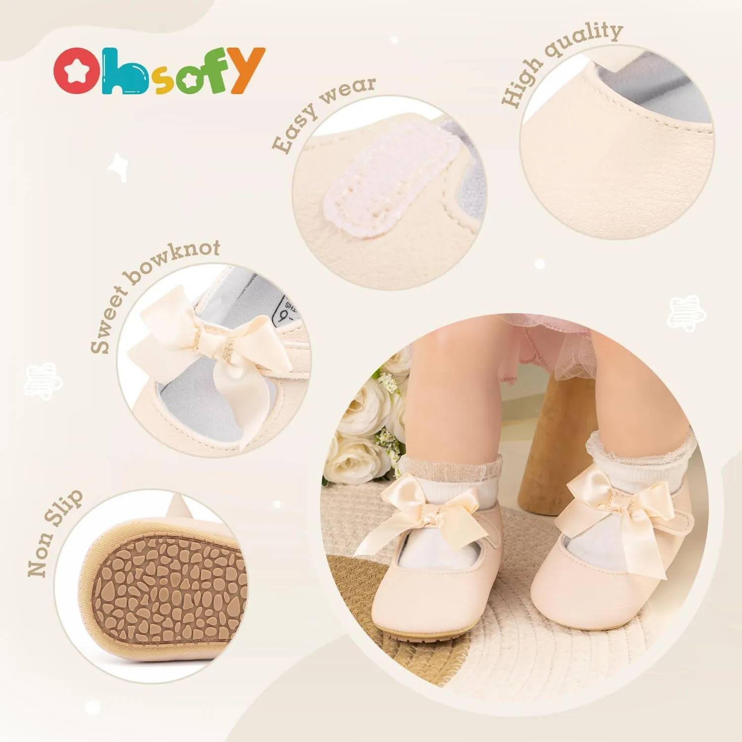 ohsofy Infant Baby Girls Mary Jane Flats Non-Slip Bowknot Princess Wedding Dress Shoes Toddler Crib Shoes