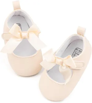 ohsofy Infant Baby Girls Mary Jane Flats Non-Slip Bowknot Princess Wedding Dress Shoes Toddler Crib Shoes