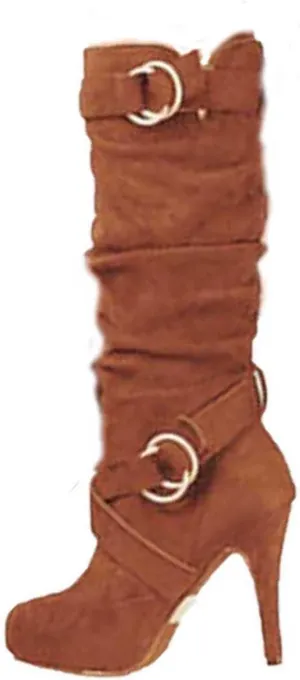 oiangi Women Stiletto Mid Calf Boots 2022 Winter Fashion Suede Round Toe Cross Belt Buckle Platform Thin High Heel Boots Solid Zipper Ladies Casual Shoes