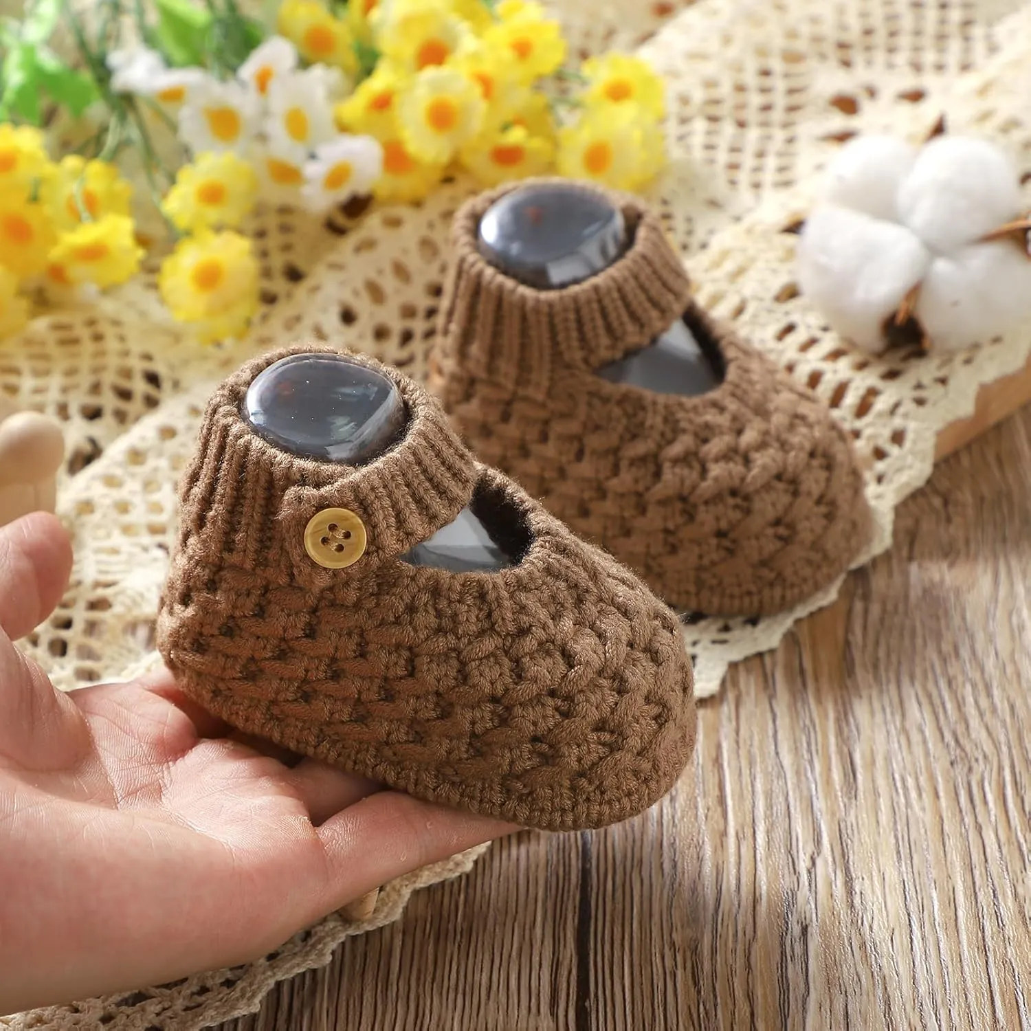 Opewod Baby Booties Hand Knit Boots Slippers Soft Warm First Walkers Socks Shoes for Newborn Infan Boys Girls