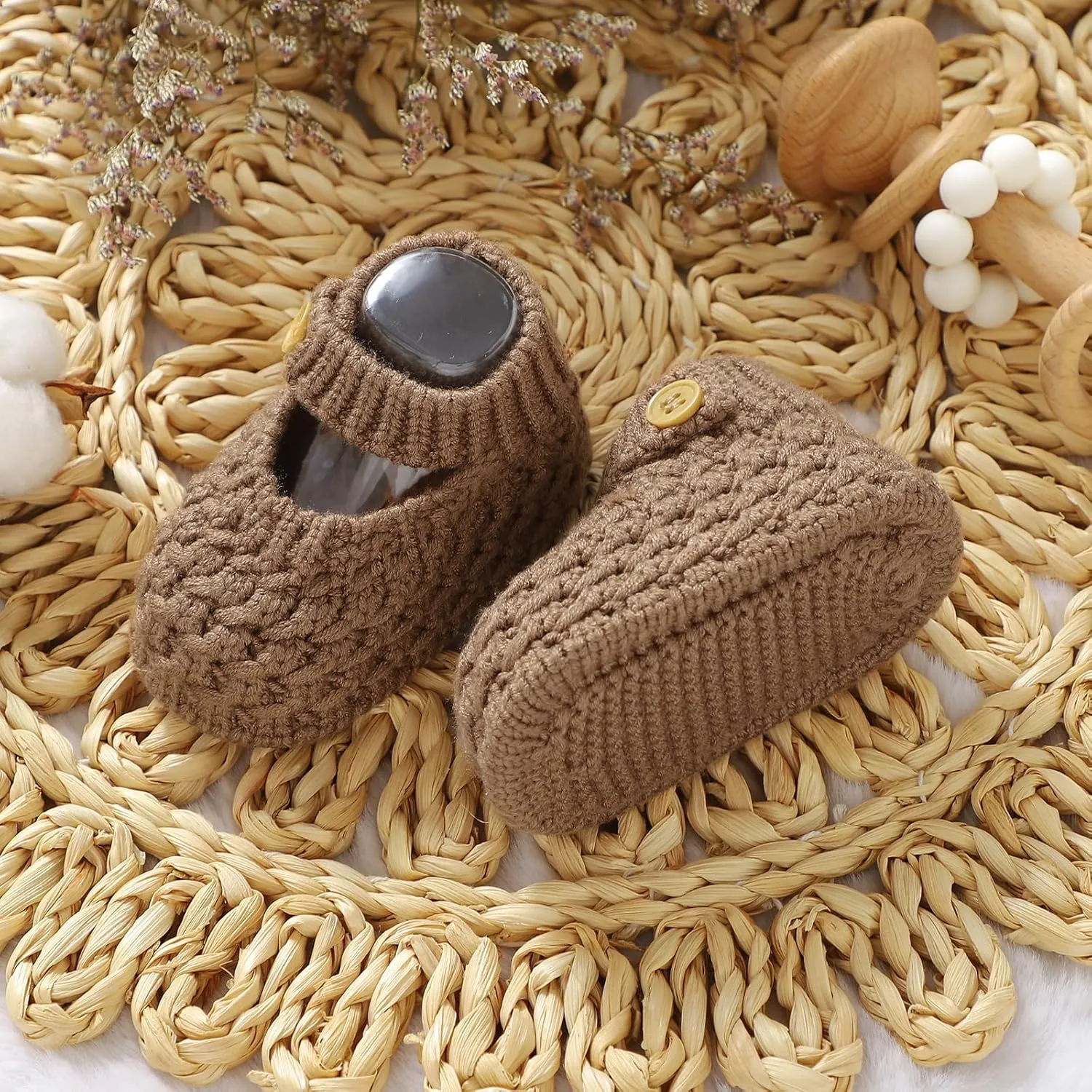 Opewod Baby Booties Hand Knit Boots Slippers Soft Warm First Walkers Socks Shoes for Newborn Infan Boys Girls