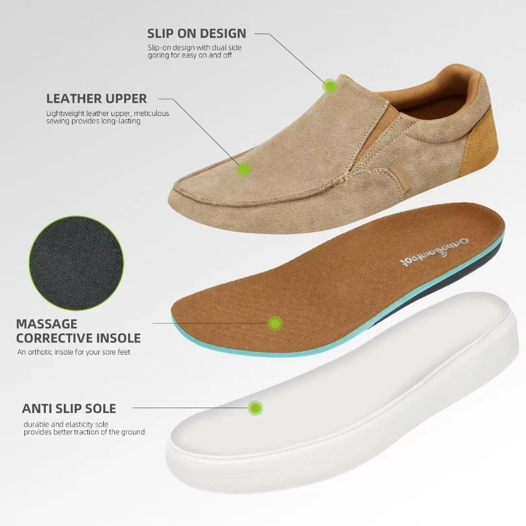 OrthoComfoot Men's Orthopedic Slip-On Loafers Walking Shoes: Casual Arch Support Loafers for Plantar Fasciitis, Comfortable Orthotic Dress Shoes for Foot and Heel Pain Relief