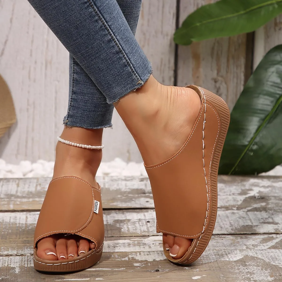 Orthopedic Sandals for Women 2025 Platform Slides for Women with Arch Support Summer Casual Comfortable Breathable Leather Wedge Slip On Walking Shoes