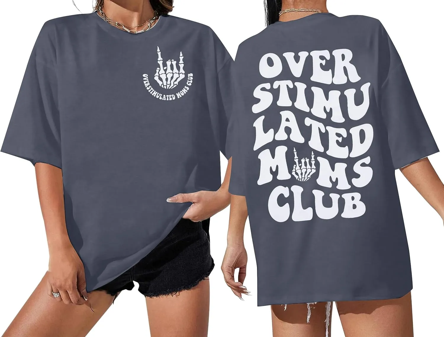 Overstimulated Moms Club Shirt Oversized Mama Shirts Funny Mom Life Graphic Tees Casual Short Sleeve Trendy Tops