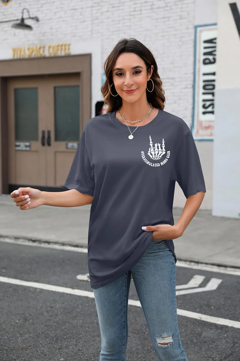 Overstimulated Moms Club Shirt Oversized Mama Shirts Funny Mom Life Graphic Tees Casual Short Sleeve Trendy Tops