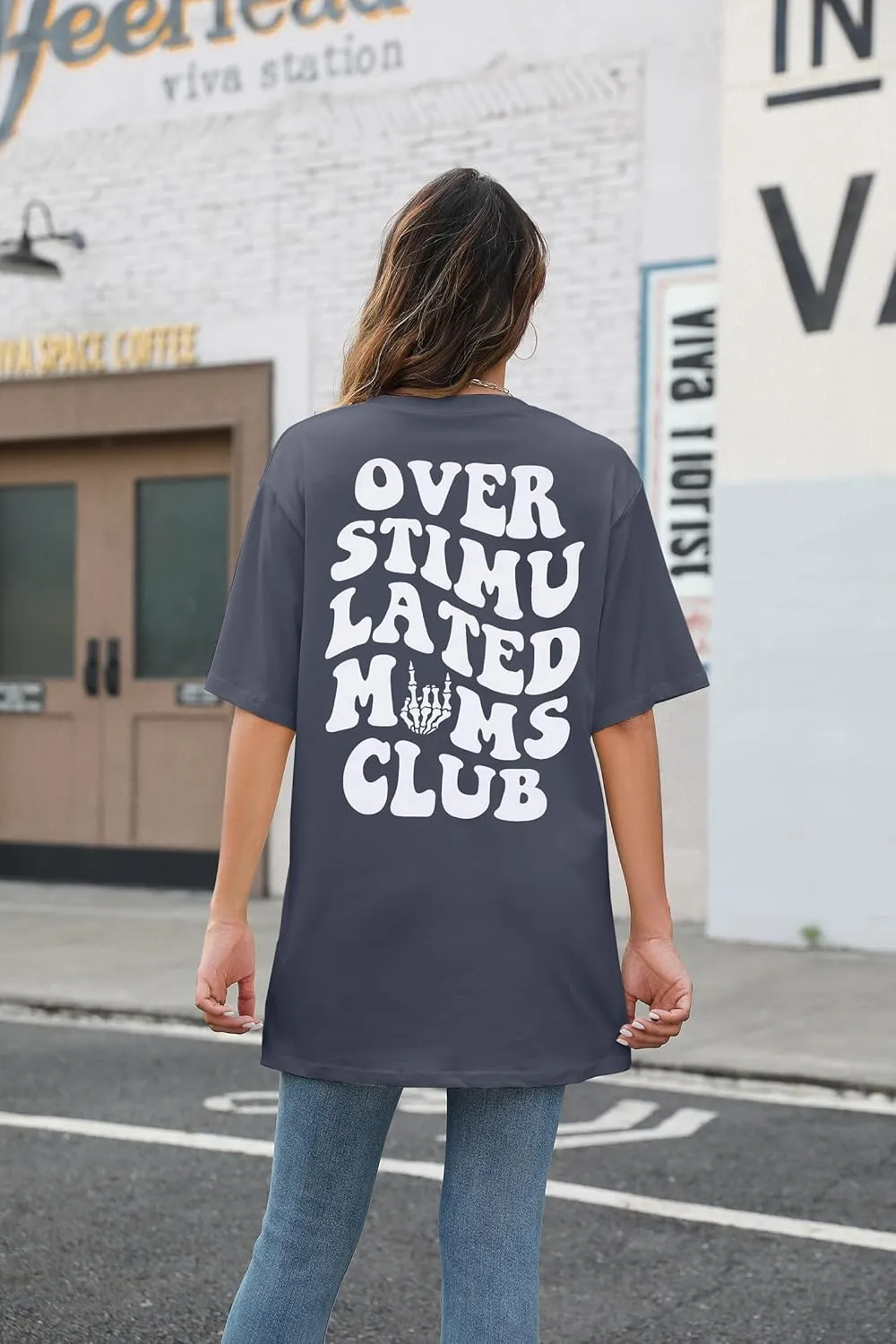 Overstimulated Moms Club Shirt Oversized Mama Shirts Funny Mom Life Graphic Tees Casual Short Sleeve Trendy Tops
