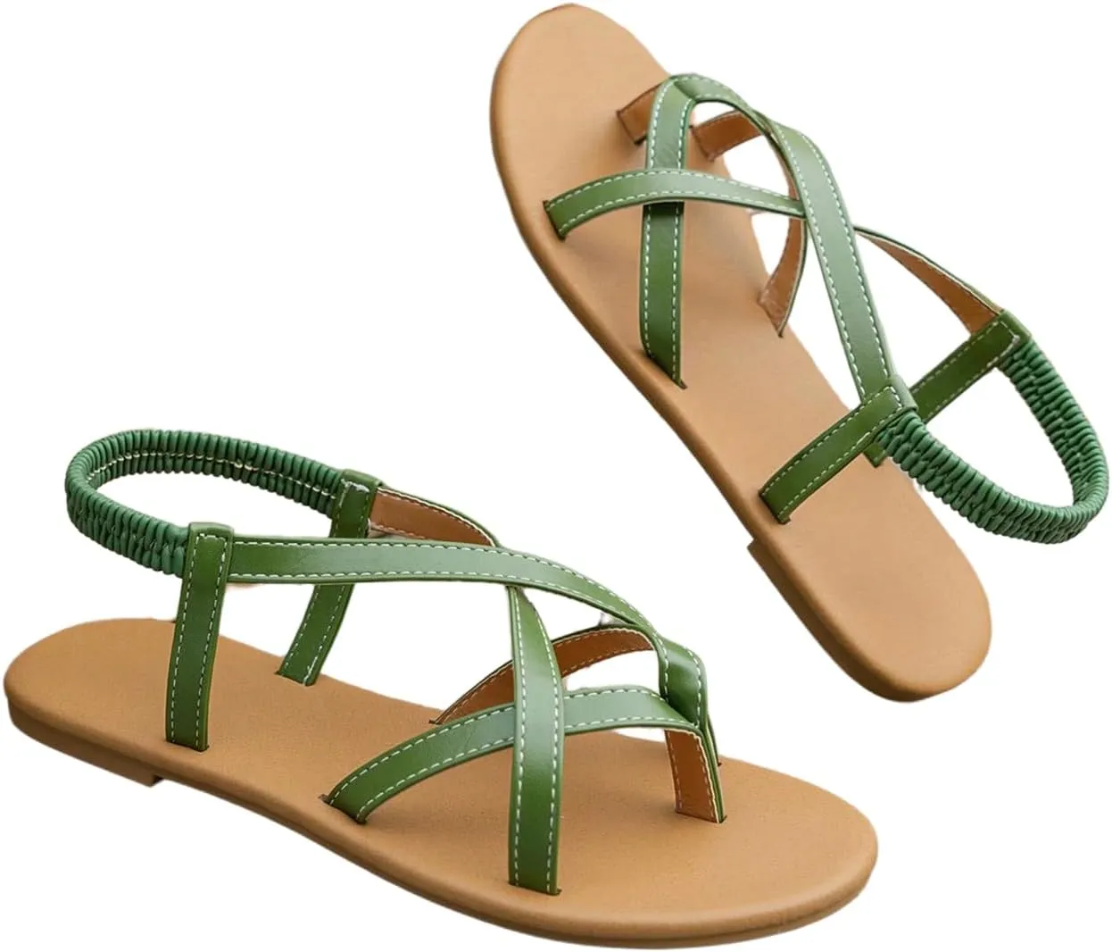 OYOANGLE Women's Criss Cross Strappy Ankle Strap Sandals Summer Open Toe Thong Sandal