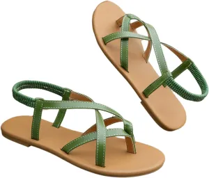 OYOANGLE Women's Criss Cross Strappy Ankle Strap Sandals Summer Open Toe Thong Sandal