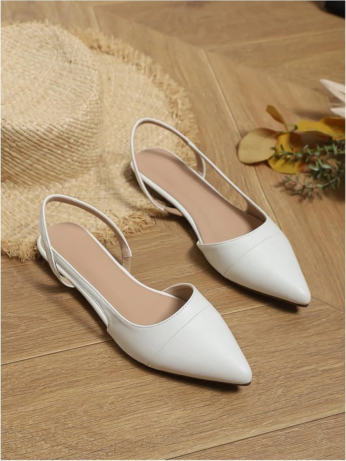 OYOANGLE Women's Pointed Toe Slingback Flats Slip on Flats Casual Dressy Office Work Shoes