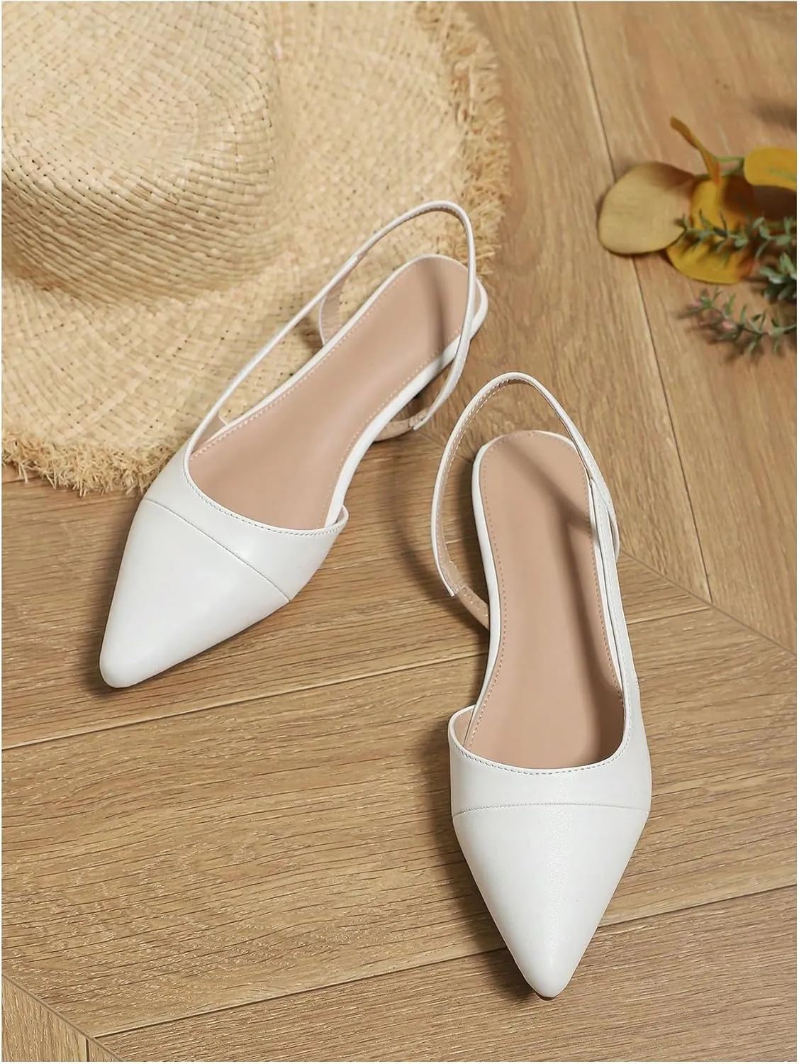 OYOANGLE Women's Pointed Toe Slingback Flats Slip on Flats Casual Dressy Office Work Shoes