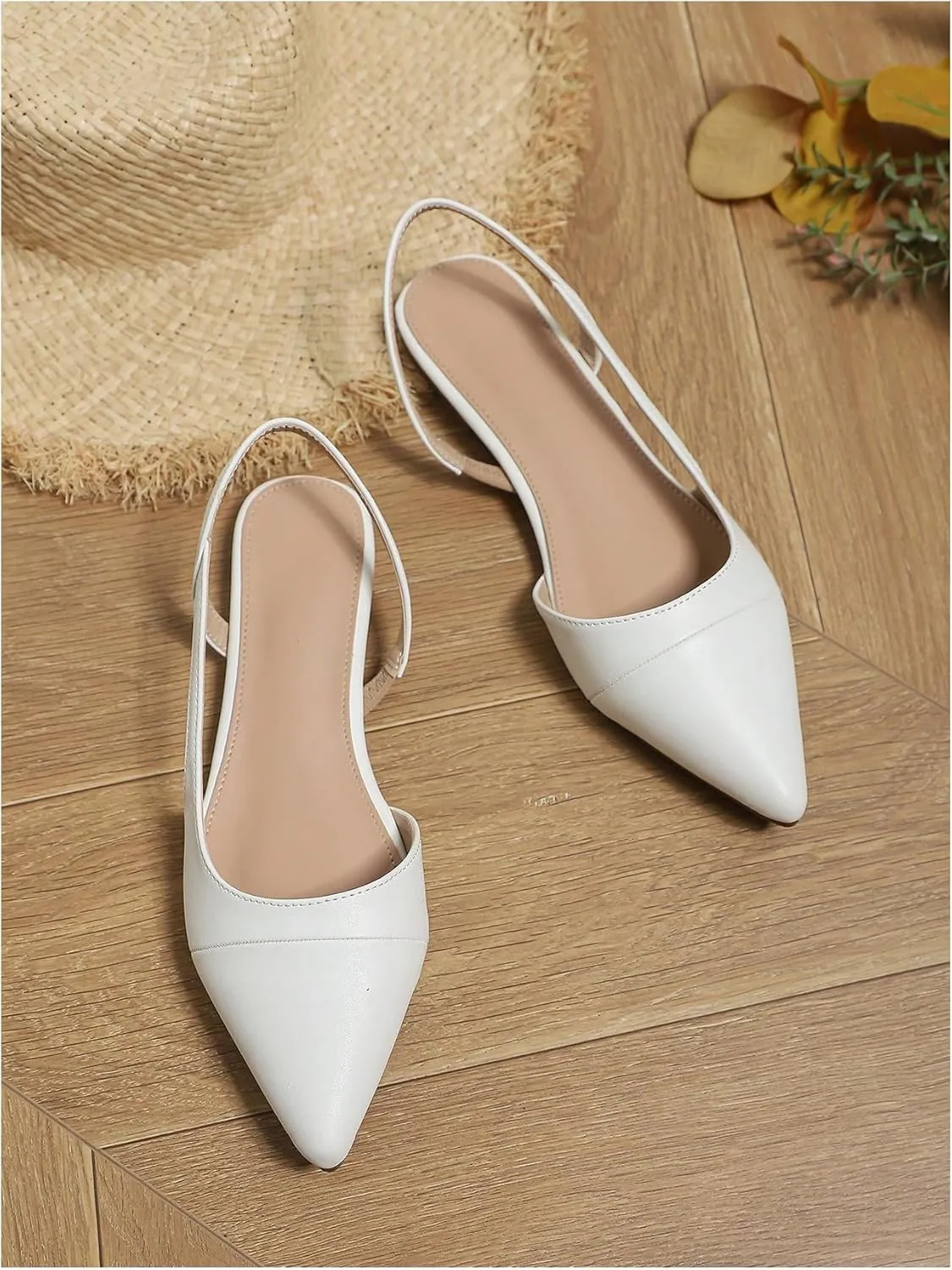 OYOANGLE Women's Pointed Toe Slingback Flats Slip on Flats Casual Dressy Office Work Shoes