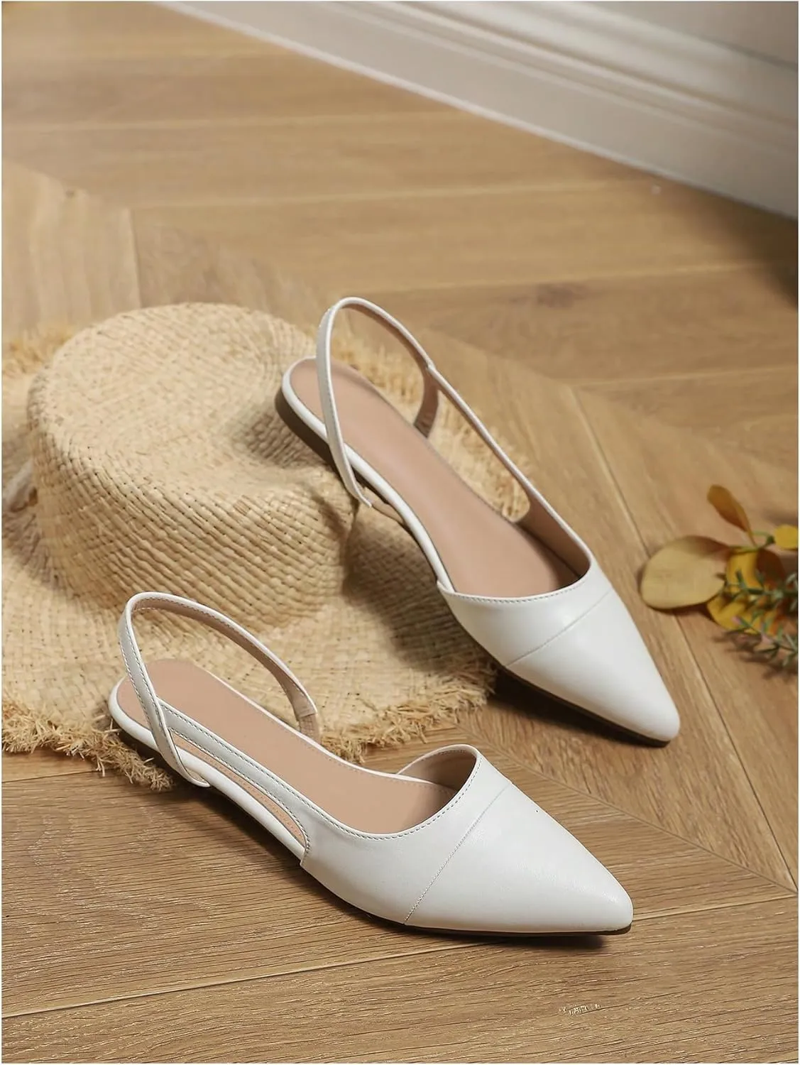 OYOANGLE Women's Pointed Toe Slingback Flats Slip on Flats Casual Dressy Office Work Shoes