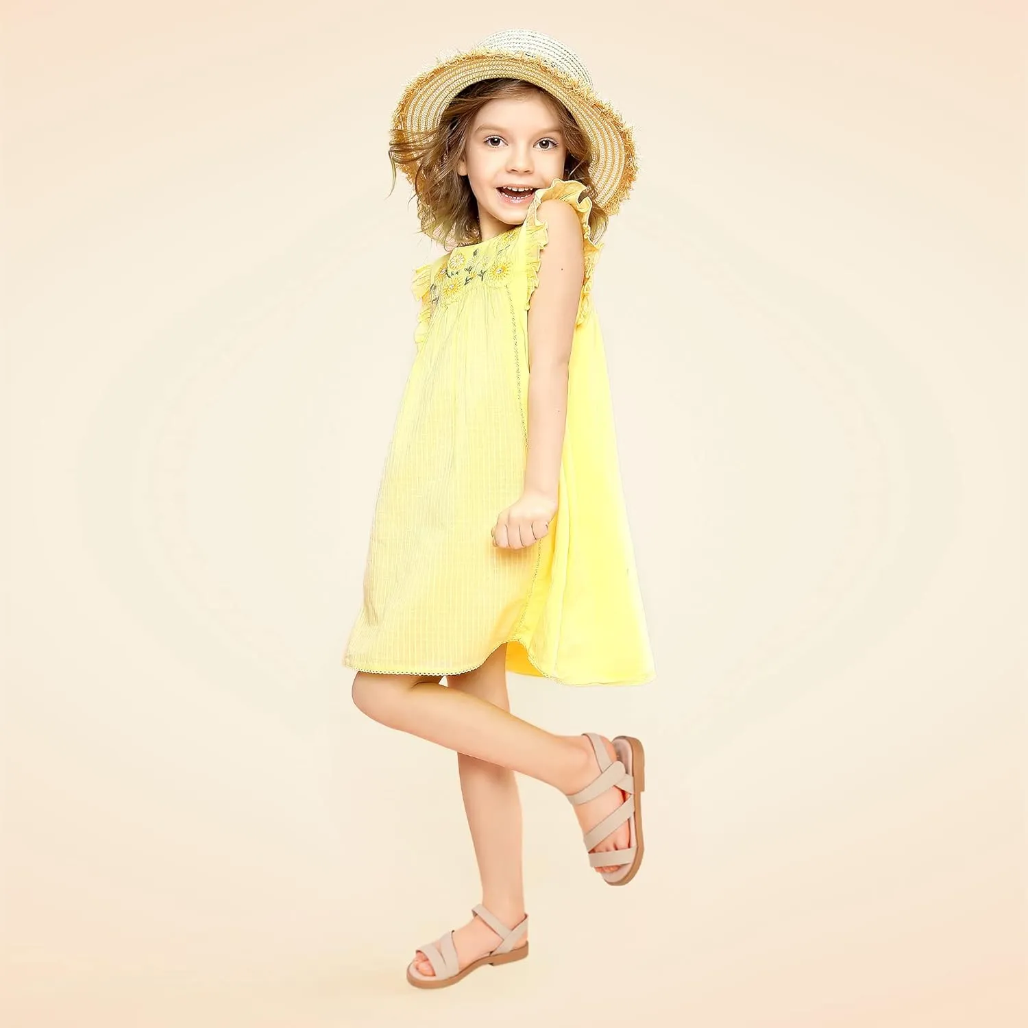 PANDANINJIA Girls Sandals Monica Summer Open Toe Flats Shoes Dress Sandals for Toddler Little Kid Big Kid