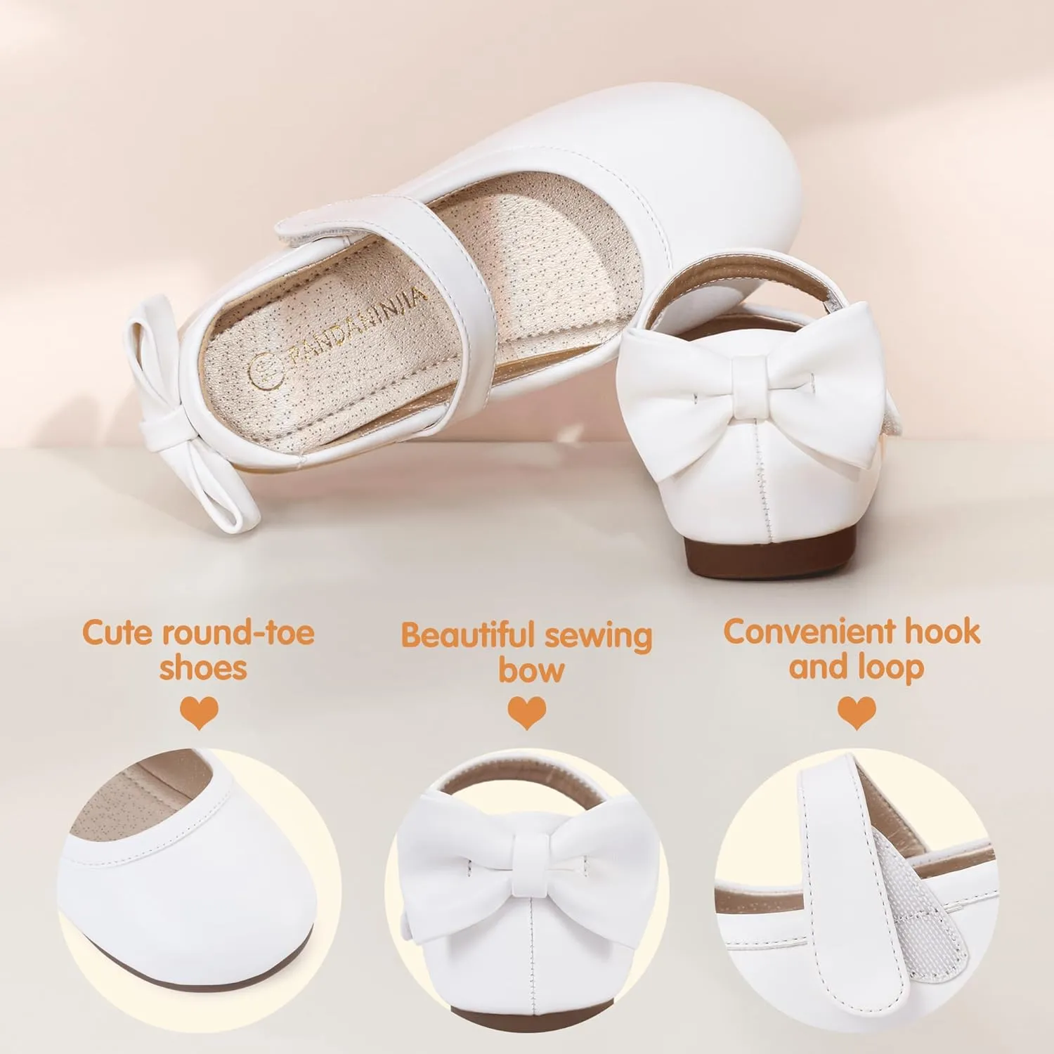 PANDANINJIA Toddler/Little Kid Girl's Angela Dress Mary Jane Ballet Flats Bow Flower Girl Wedding Party Ballerina Flat Shoes