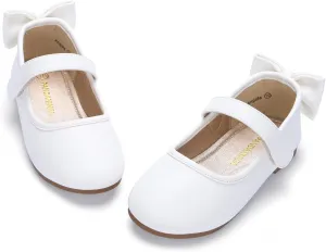 PANDANINJIA Toddler/Little Kid Girl's Angela Dress Mary Jane Ballet Flats Bow Flower Girl Wedding Party Ballerina Flat Shoes