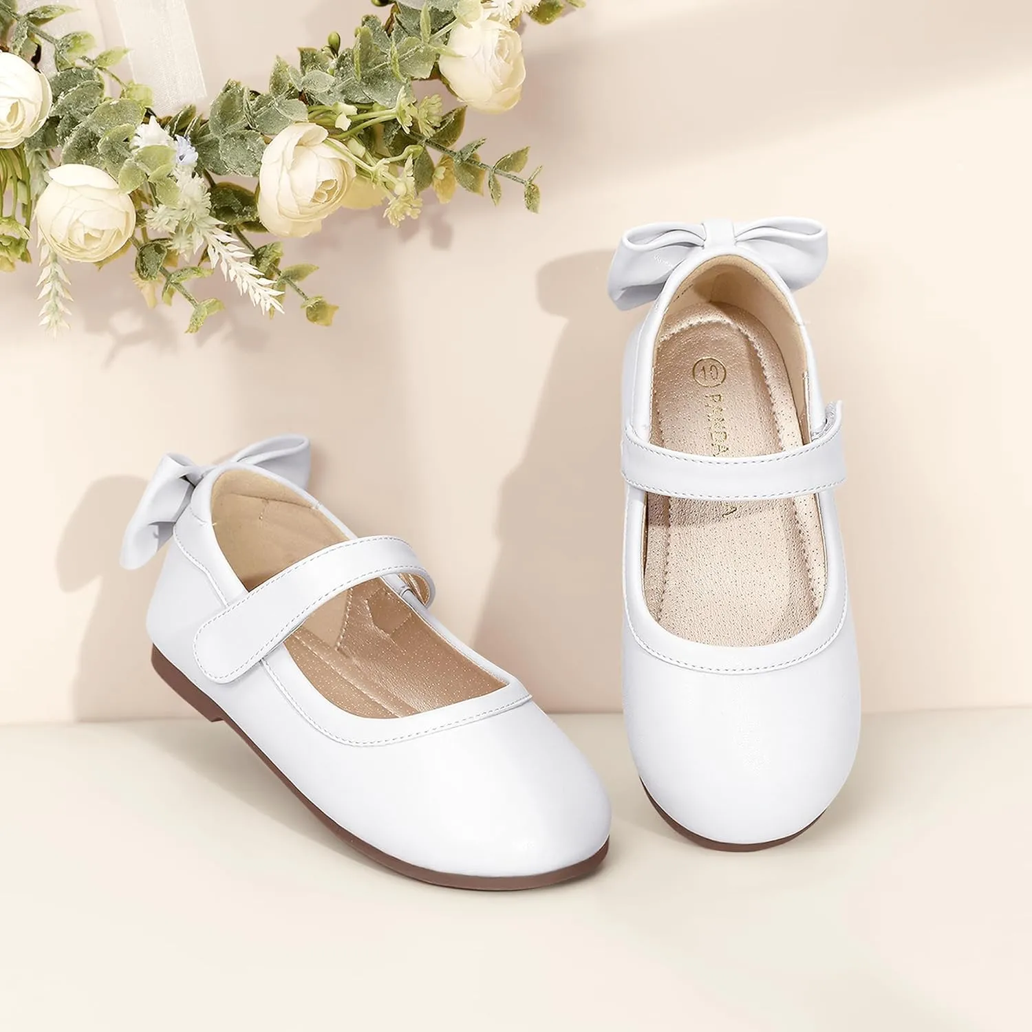 PANDANINJIA Toddler/Little Kid Girl's Angela Dress Mary Jane Ballet Flats Bow Flower Girl Wedding Party Ballerina Flat Shoes