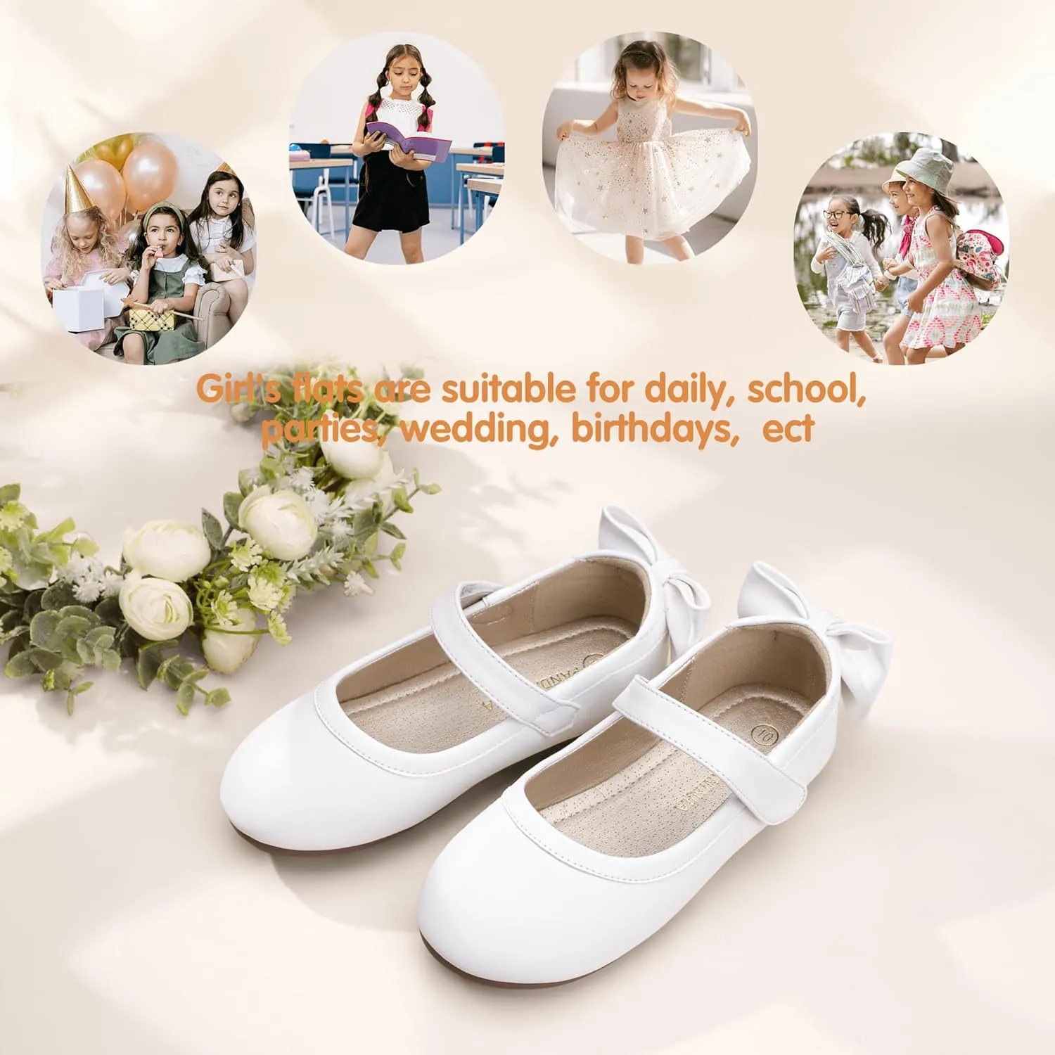 PANDANINJIA Toddler/Little Kid Girl's Angela Dress Mary Jane Ballet Flats Bow Flower Girl Wedding Party Ballerina Flat Shoes