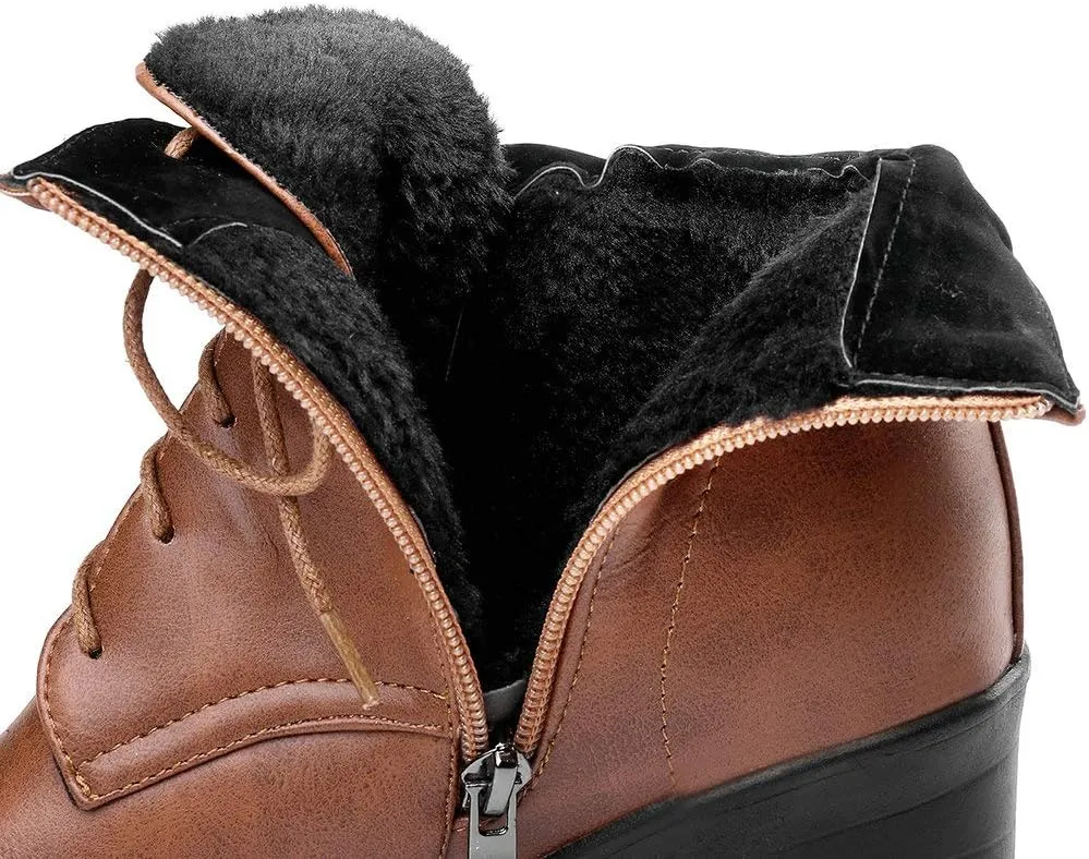 Parisuit Women's Chunky Lace Up Booties Platform High Heel Ankle Boots Fashion Autumn Winter Shoes