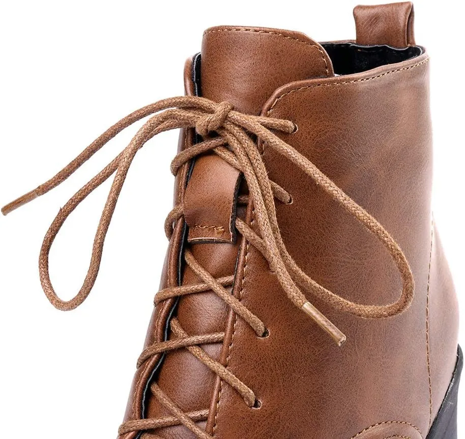 Parisuit Women's Chunky Lace Up Booties Platform High Heel Ankle Boots Fashion Autumn Winter Shoes