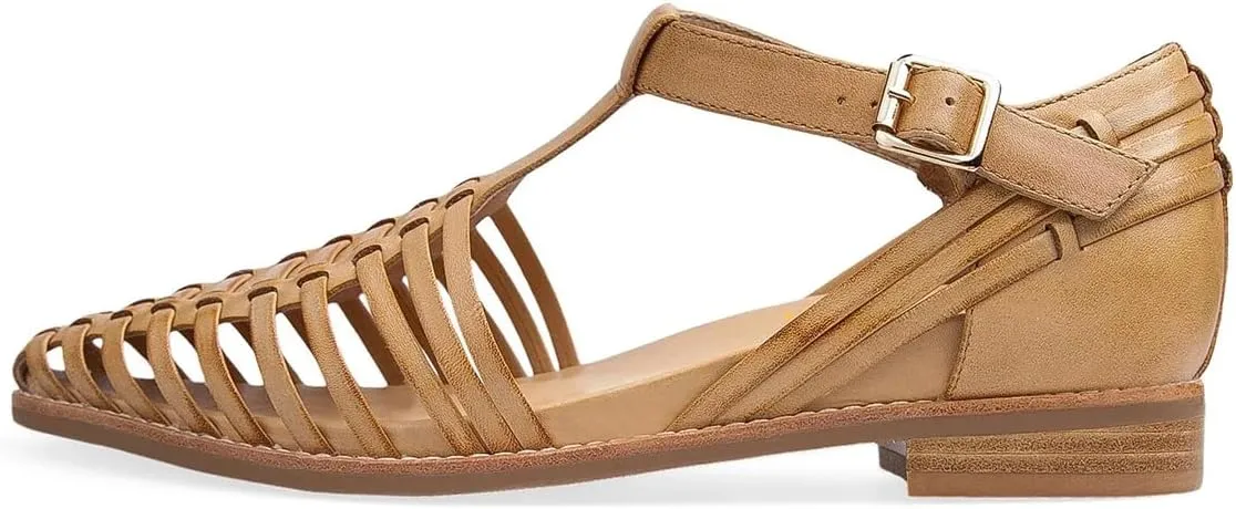 Pazzion Women Closed Toe Low Stacked Heel Sandals Cage Toe Ankle T-Strap Buckle Flats Summer Beach Walk Shoes Size 4-16 US