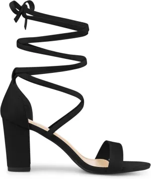 Perphy Open Toe Lace Up Tie up Chunky Heeled Sandals for Women