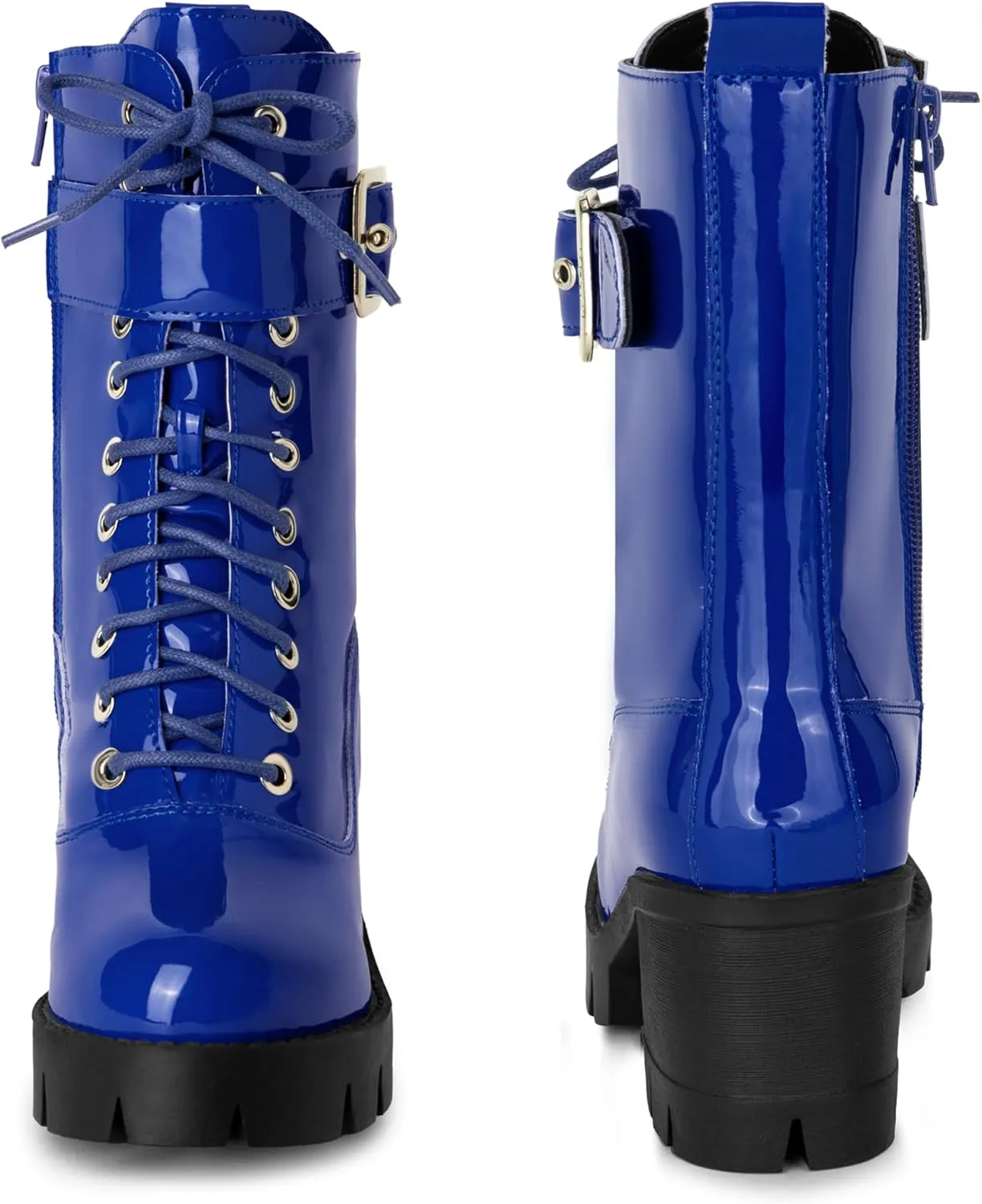 Perphy Platform Lace Up Round Toe Chunky Heel Combat Boots for Women