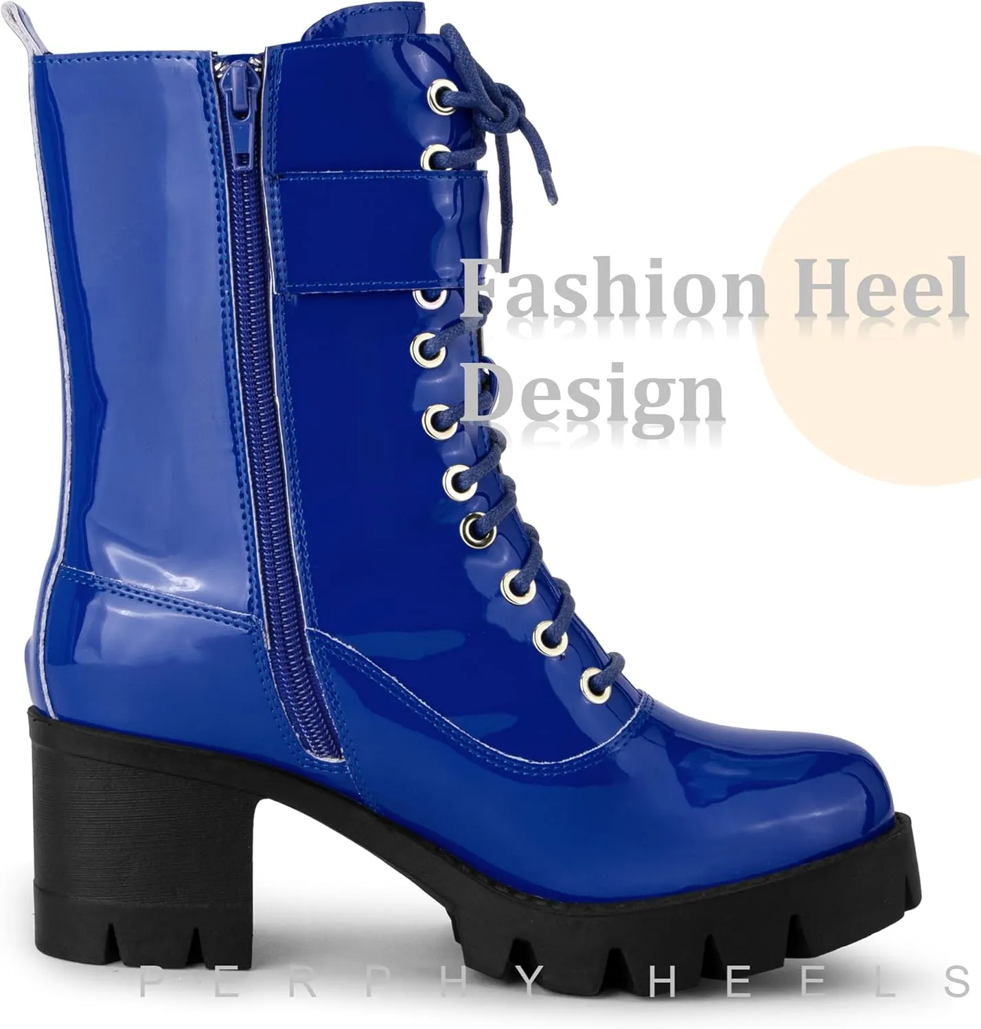 Perphy Platform Lace Up Round Toe Chunky Heel Combat Boots for Women
