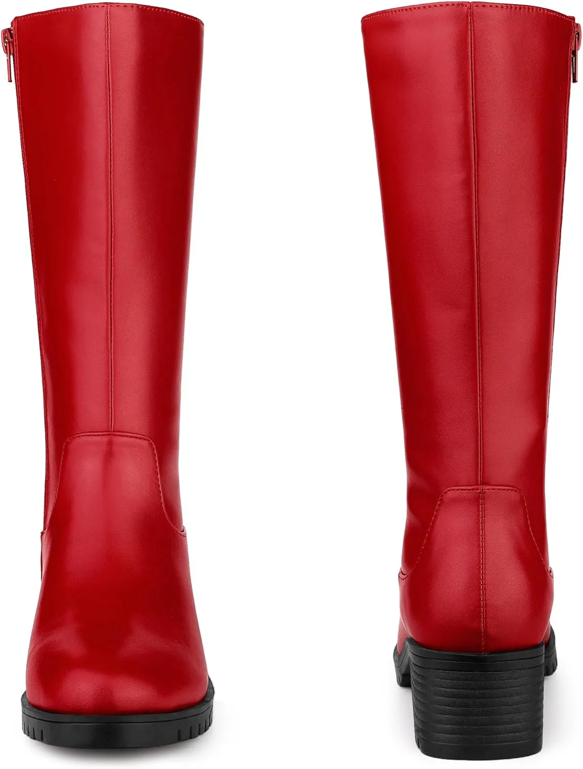 Perphy Riding Combat Boot Round Toe Chunky Heels Mid Calf Boots for Women