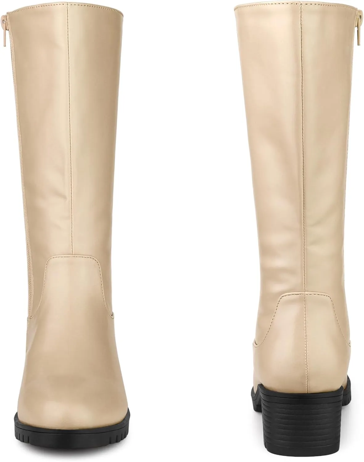 Perphy Riding Combat Boot Round Toe Chunky Heels Mid Calf Boots for Women