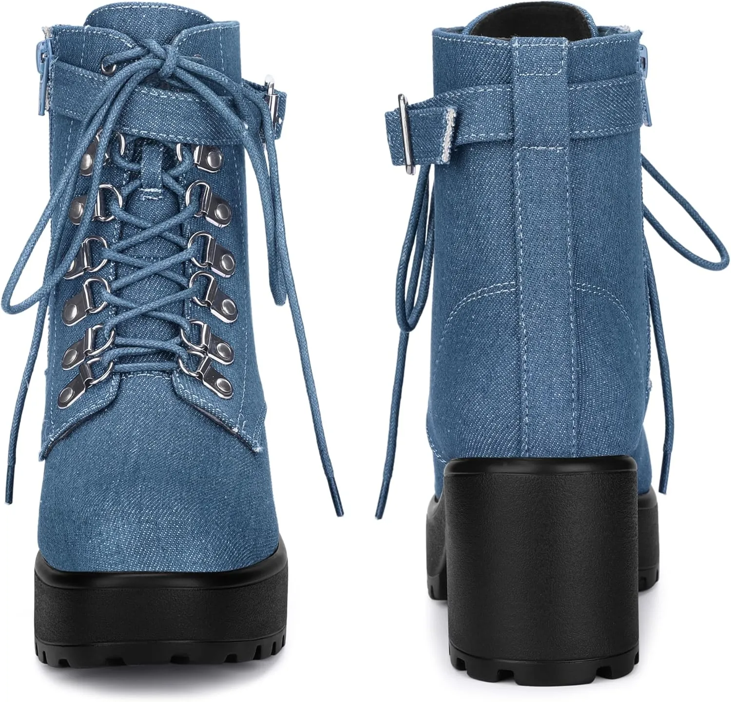 Perphy Round Toe Platform Chunky Heels Combat Boots for Women
