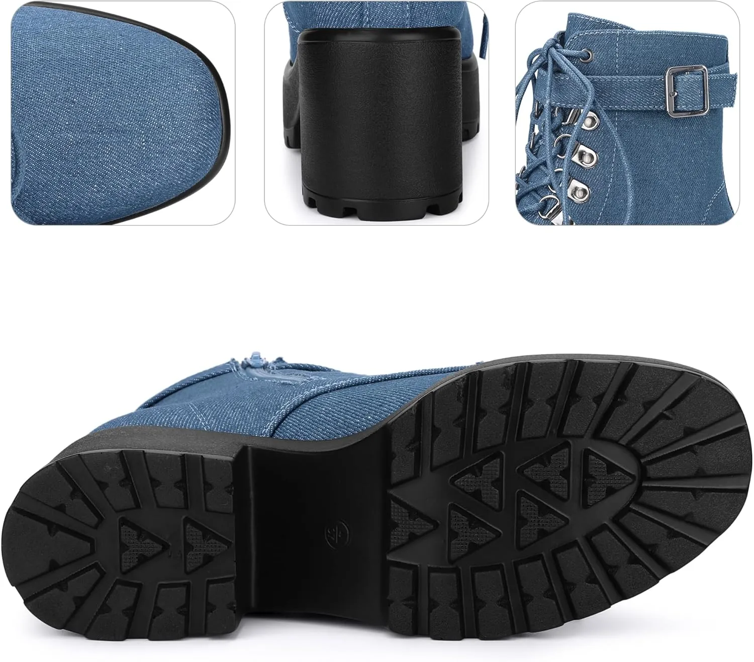 Perphy Round Toe Platform Chunky Heels Combat Boots for Women