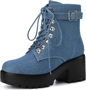 Perphy Round Toe Platform Chunky Heels Combat Boots for Women